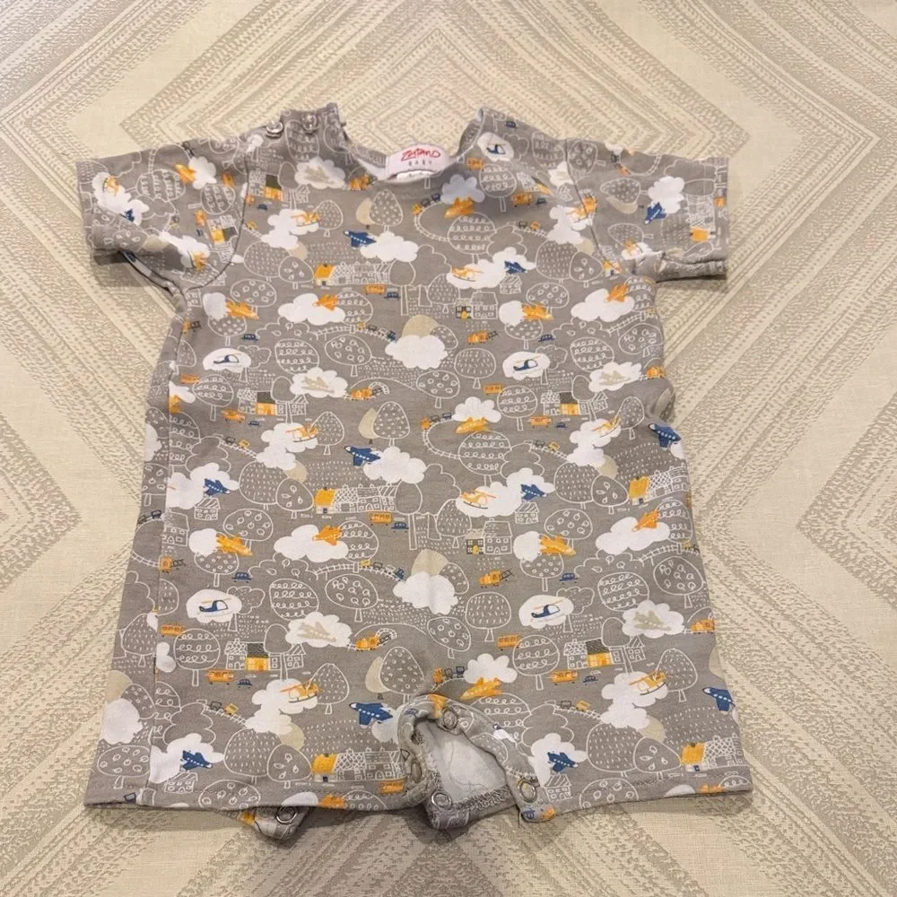 Zutano Baby Grey Romper – Ducks & Clouds Print (6–12M)